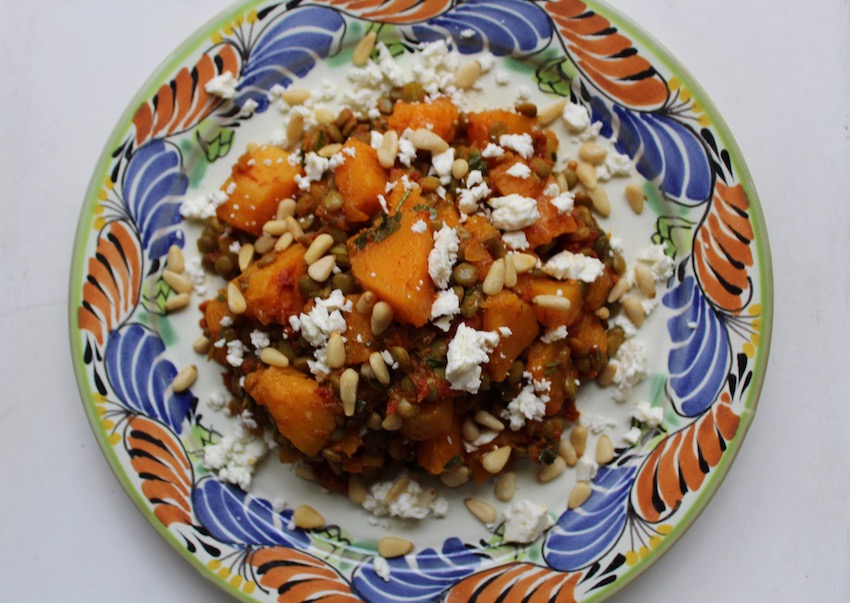 Roasted butternut squash with lentils
